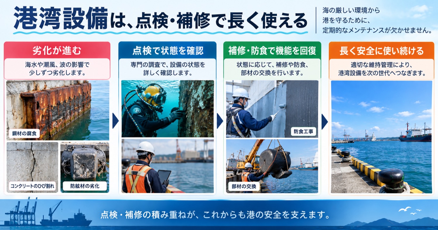 港湾設備は、点検・補修で長く使える