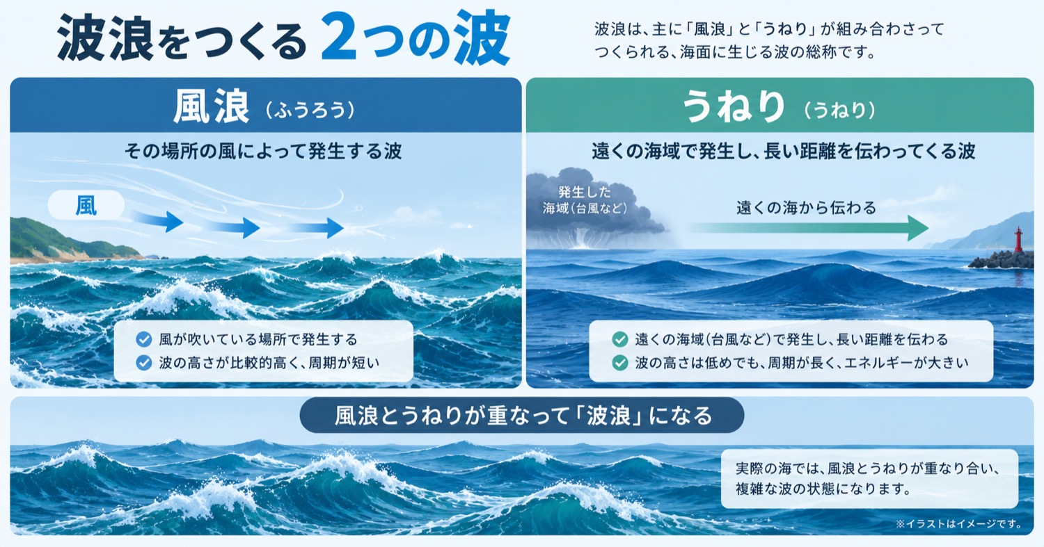 波浪をつくる2つの波